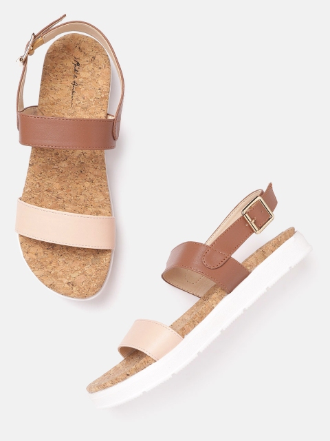 

Mast & Harbour Women Beige & Brown Colourblocked Open Toe Flats