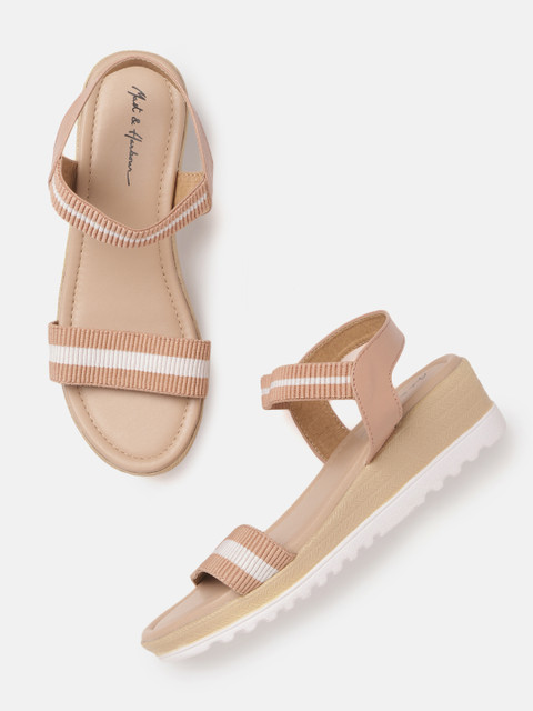 

Mast & Harbour Peach-Coloured & White Striped Wedges