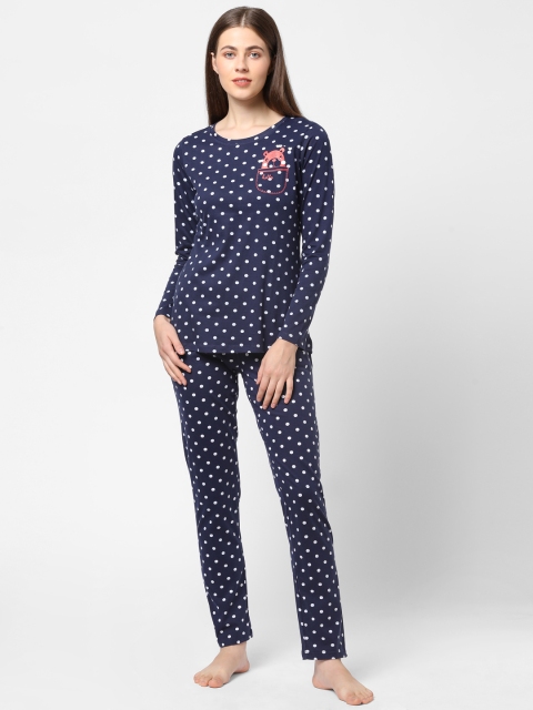 

Sweet Dreams Women Navy Blue & White Printed Night suit