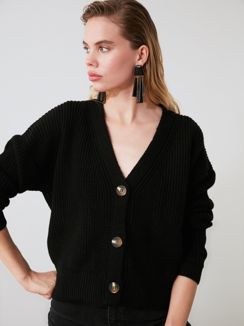 

Trendyol Women Black Ribbed Cardigan