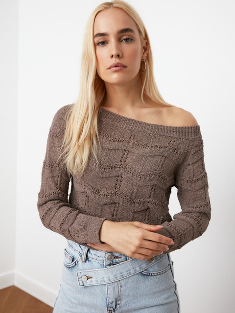 

Trendyol Women Taupe Chevron Patterned Pullover