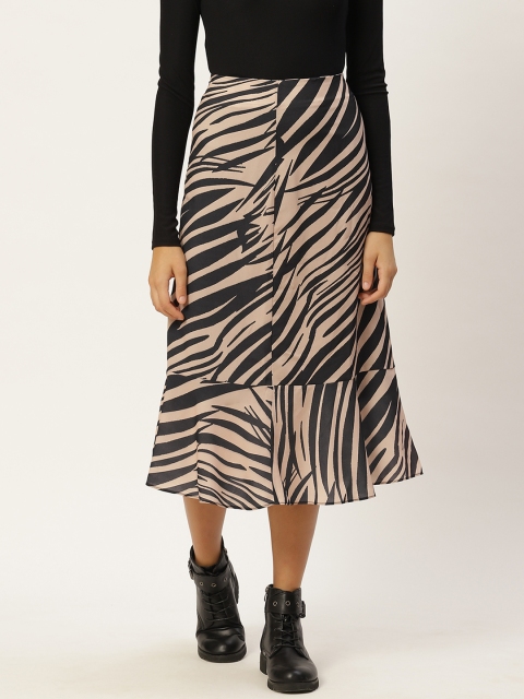 

Trendyol Women Black Beige Zebra Print Midi A-Line Skirt