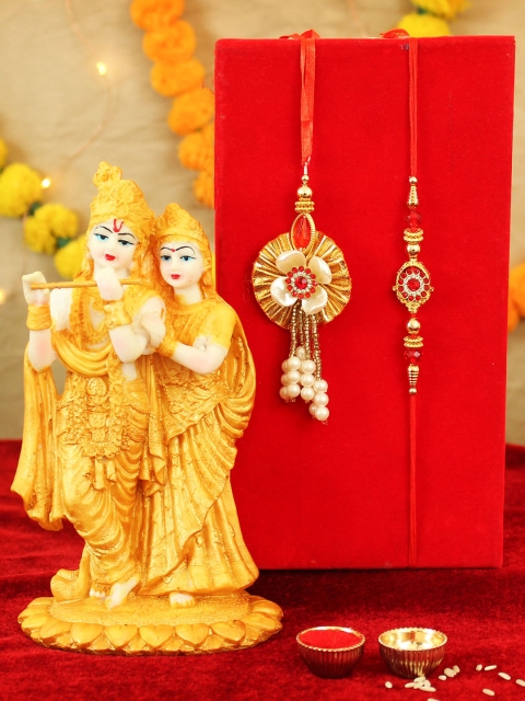 

TIED RIBBONS Multicolored Bhaiya Bhabhi Lumba Rakhi with Radha Krishna Idol Gift Pack, Multi