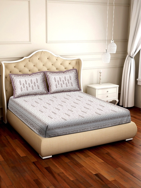 

BELLA CASA White & Grey Ethnic Motifs 350 TC King Bedsheet with 2 Pillow Covers