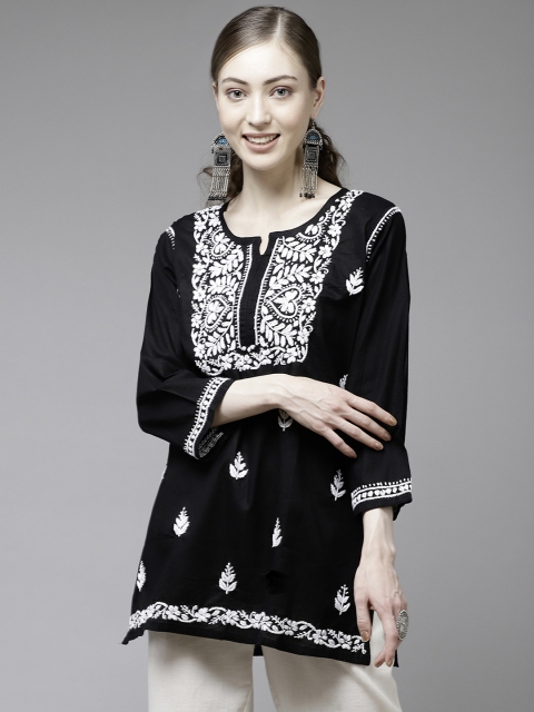 

ADA Black & White Ethnic Motifs Embroidered Chikankari Kurti