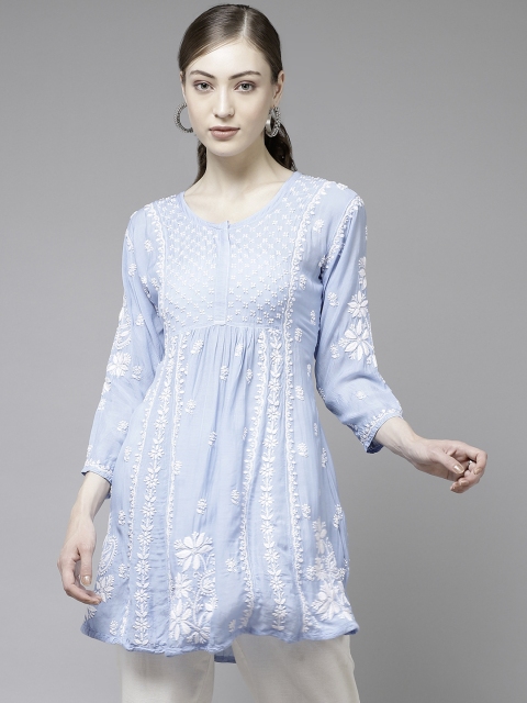 

ADA Blue & White Ethnic Motifs Embroidered Chikankari Kurti