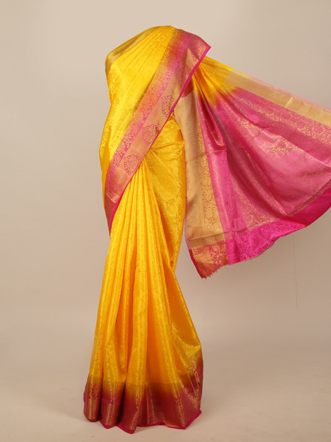 

Pothys Yellow & Pink Woven Design Zari Jute Silk Saree
