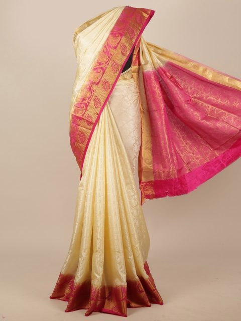 

Pothys Cream-Coloured & Pink Woven Design Zari Jute Silk Saree