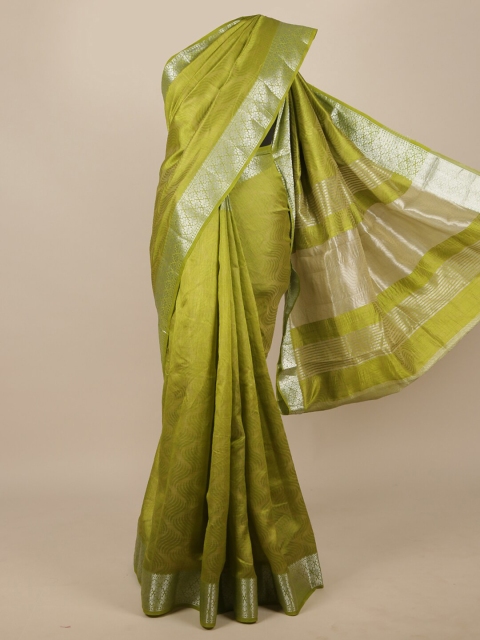 

Pothys Green & Silver-Toned Woven Design Zari Jute Silk Saree