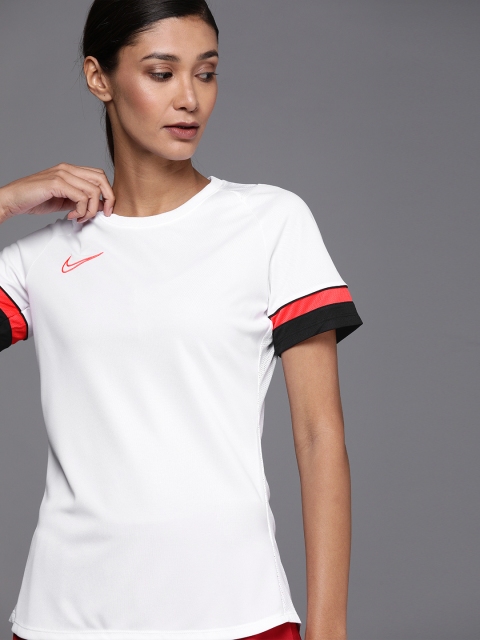 

Nike Women White Brand Logo Embroidered T-shirt