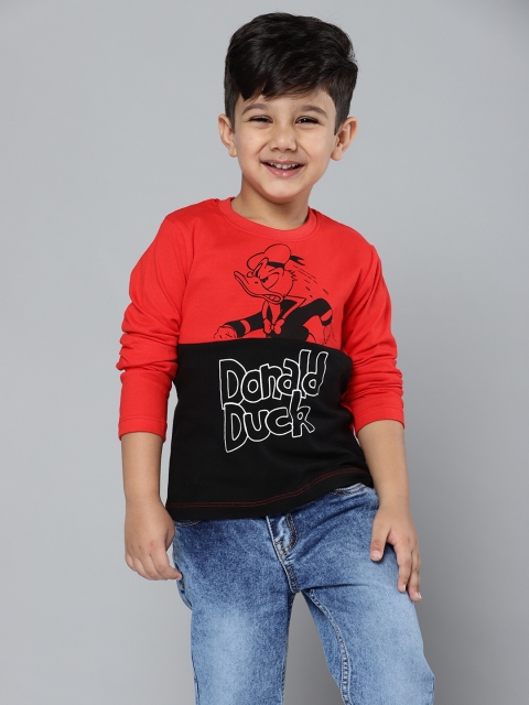 

YK Disney Boys Red & Black Cotton Colourblocked & Donald Duck Print T-shirt