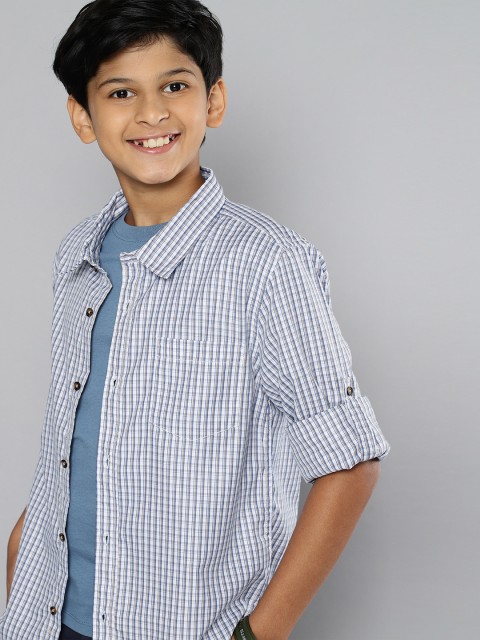 

YK Boys Blue Micro Checks Opaque Checked Casual Shirt
