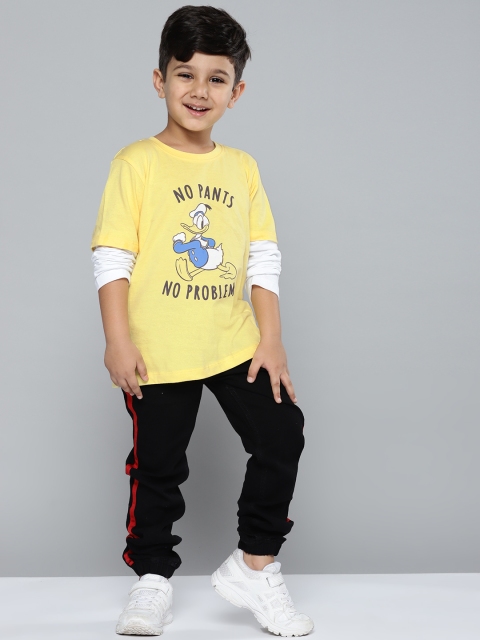 

YK Disney Boys Yellow & White Pure Cotton Donald Duck Printed T-shirt