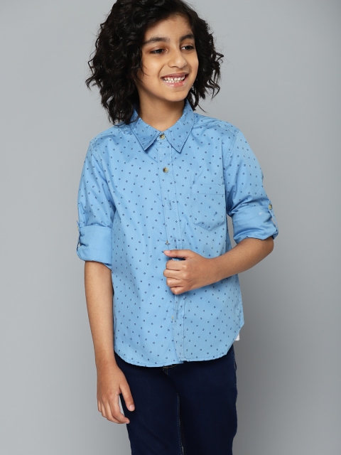 

YK Boys Blue Opaque Printed Casual Shirt