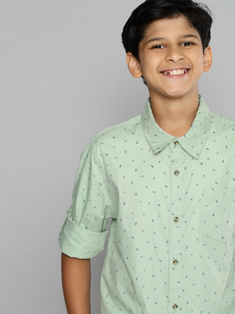 

YK Boys Green Opaque Printed Pure Cotton Casual Shirt