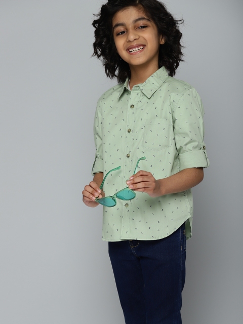 

YK Boys Green Opaque Printed Casual Shirt