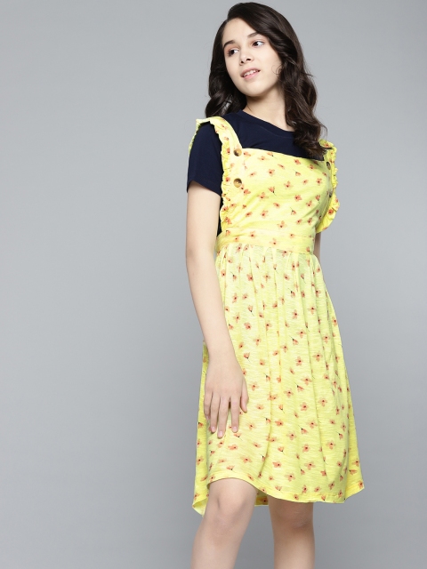 

YK Yellow & Navy Blue Floral Pinafore Dress