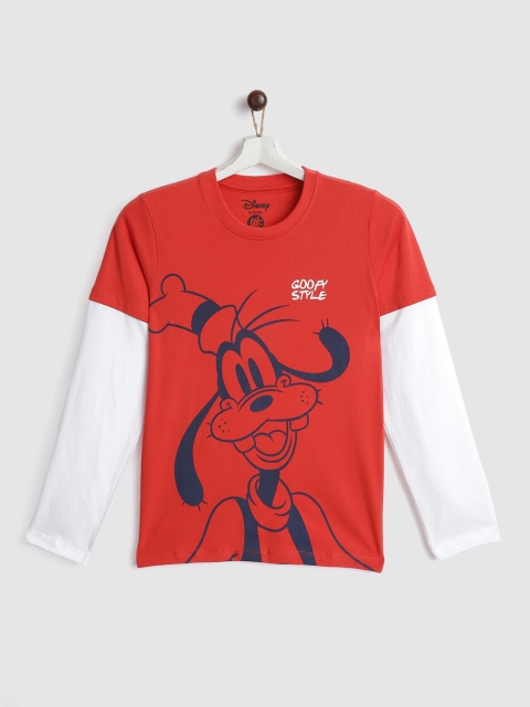 

YK Disney Boys Red & White Cotton Goofy Print T-shirt