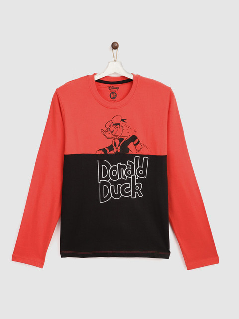 

YK Disney Boys Red & Black Cotton Donald Duck Print Colourblocked T-shirt