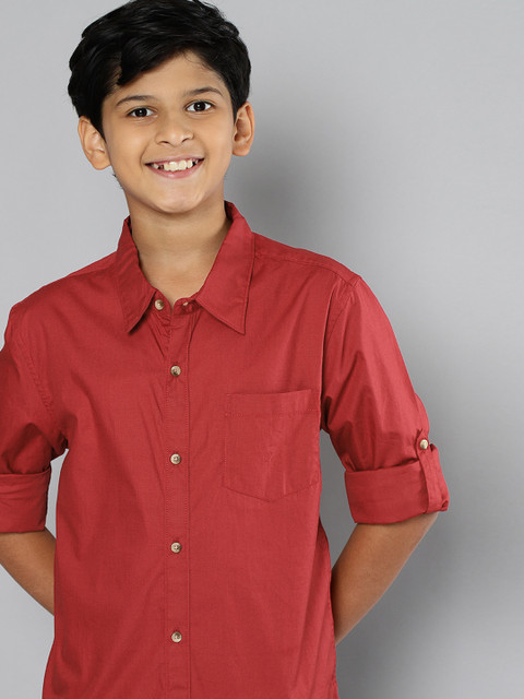 

YK Boys Maroon Solid Pure Cotton Opaque Casual Shirt
