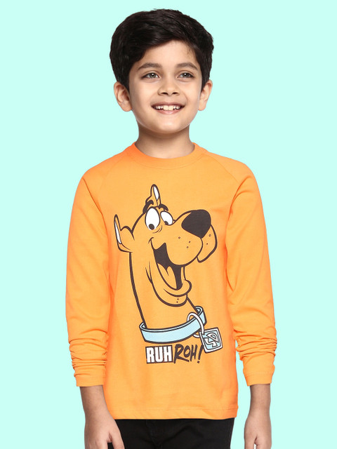 

YK Warner Bros Boys Orange & Black Graphic Goofy Print T-shirt