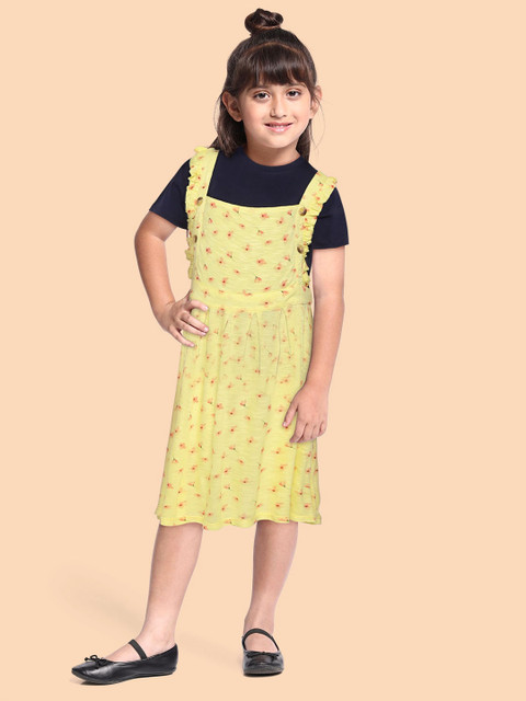 

YK Yellow & Navy Blue Floral Pinafore Dress