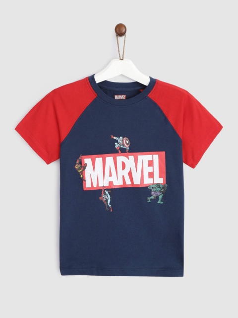 

YK Marvel Boys Navy Blue Red Avengers Brand Logo Print Pure Cotton T-shirt
