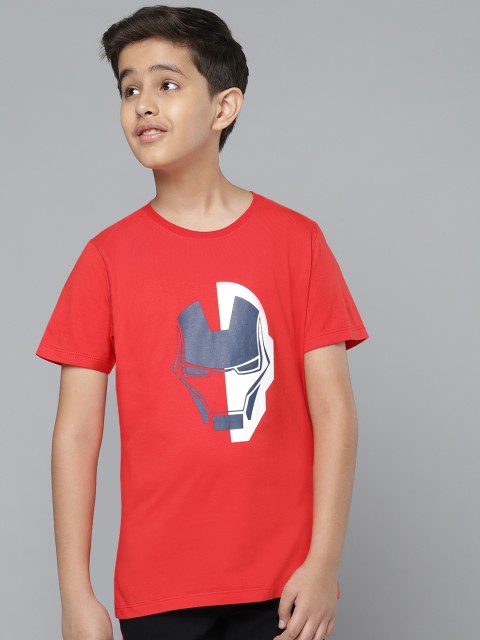 

YK Marvel Boys Red & Navy Blue Iron Man Printed Pure Cotton T-shirt