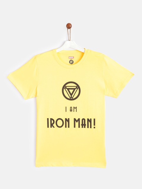 

YK Marvel Boys Yellow Black Iron Man Avengers Iron Man Print Pure Cotton T-shirt