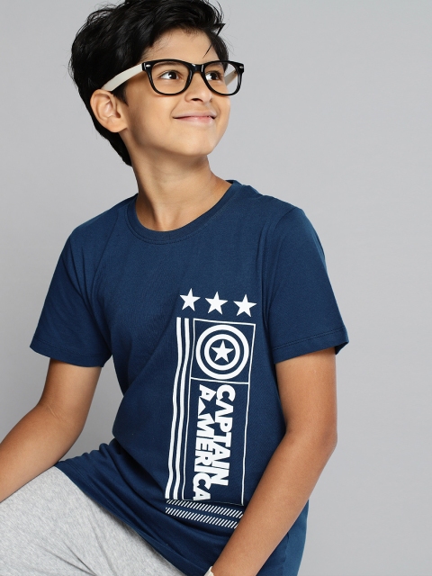 

YK Marvel Boys Navy Blue Pure Cotton Avengers Captain America Printed T-shirt