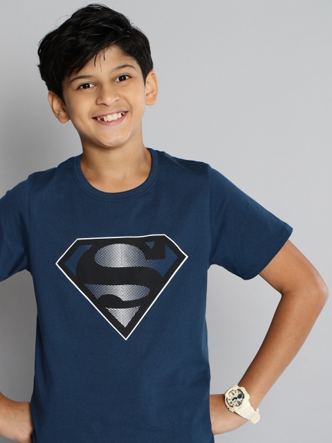 

YK Justice League Boys Navy Blue Pure Cotton Superman Print T-shirt