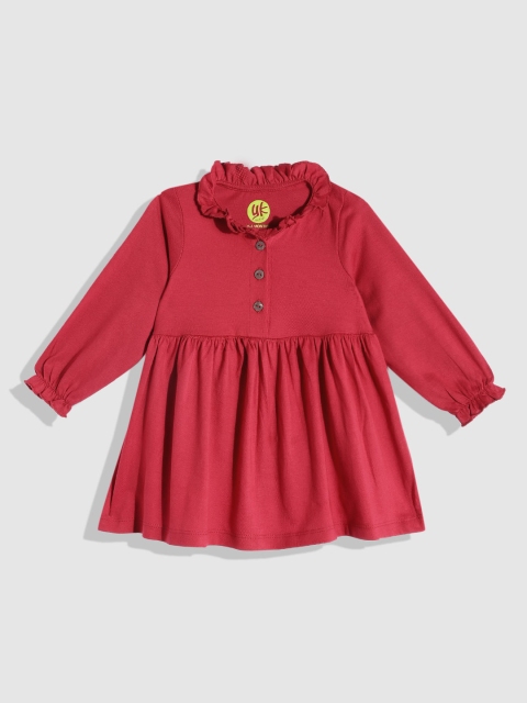 

YK Infant Girls Maroon Solid Pure Cotton Fit and Flare Dress