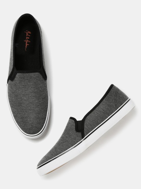 

Mast & Harbour Men Charcoal Grey Solid Slip-On Sneakers
