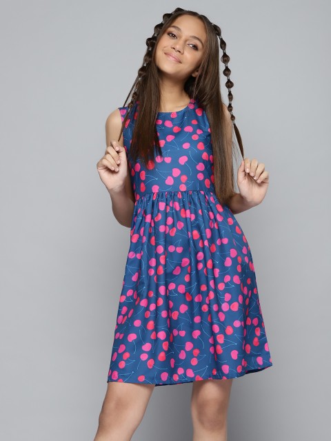 

YK Girls Blue Printed Dress