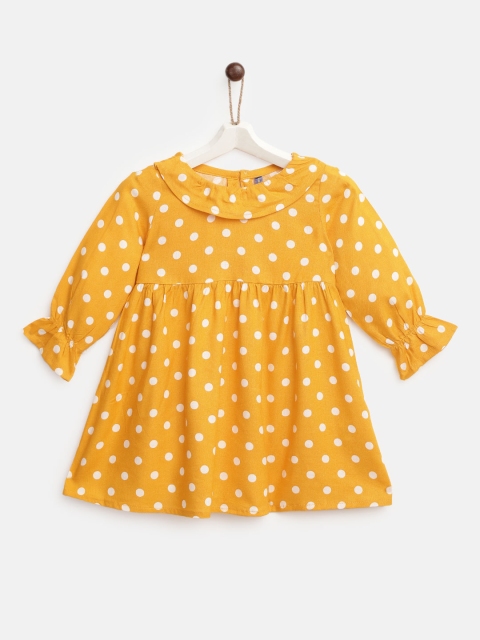 

YK Infant Girls Yellow & White Polka Dots Printed Empire Dress