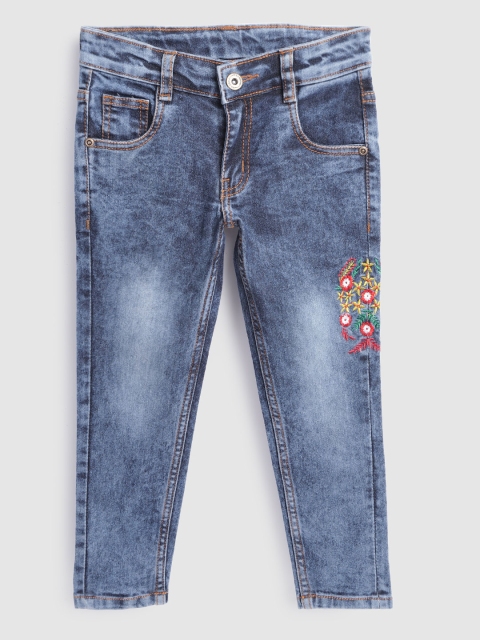 

YK Girls Blue Light Fade Embroidered Stretchable Jeans