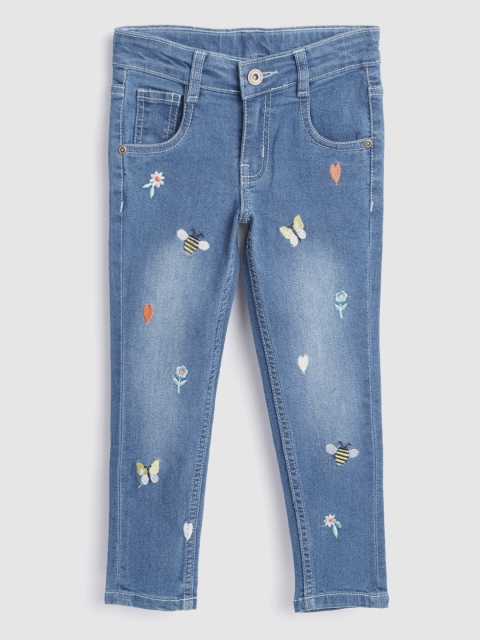

YK Girls Blue Light Fade Embroidered Stretchable Jeans