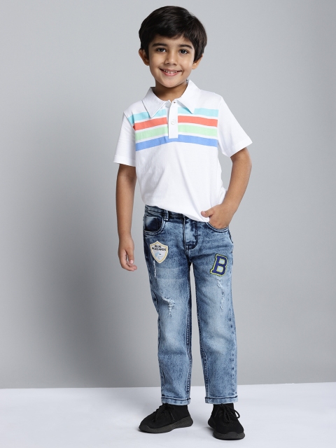 

YK Boys Blue Low Distress Heavy Fade Mid-Rise Washed Stretchable Jeans