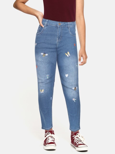 

YK Girls Blue Light Fade Embroidered Stretchable Jeans