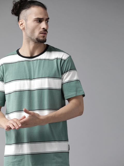 

Roadster Men Blue & White Striped Cotton T-shirt