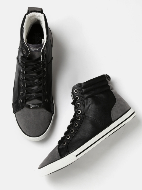 

Roadster Men Black & Grey Colourblocked High-Top Sneakers