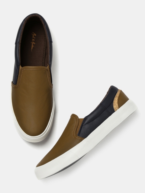 

Mast & Harbour Men Brown & Navy Colourblocked Slip-On Sneakers