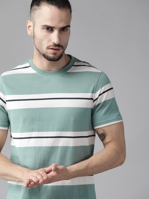 

Roadster Men Blue & White Cotton Striped T-shirt