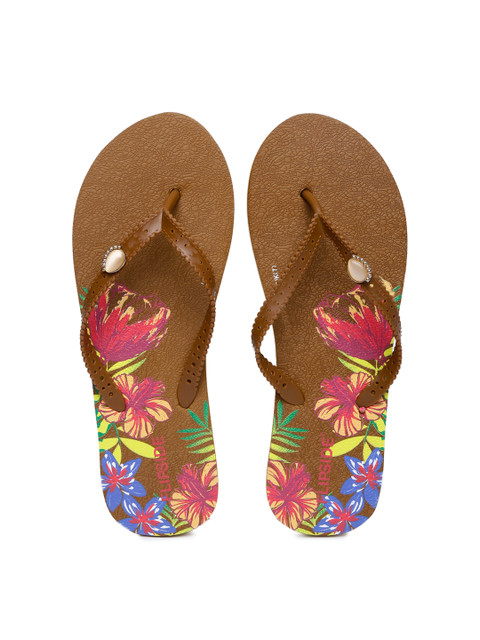 

Flipside Women Brown Floral Print Flip-Flops