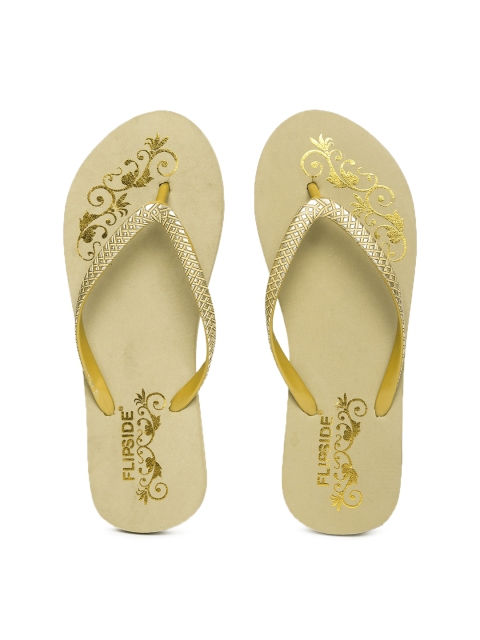 

Flipside Women Gold-Toned & Beige Printed Flip Flops