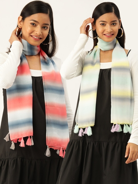 

Trend Arrest Women Pack of 2 White & Pink Striped Scarves, Multi