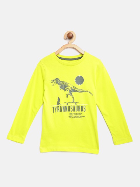 

mothercare Boys Fluorescent Green Dinosaur Printed Pure Cotton T-shirt