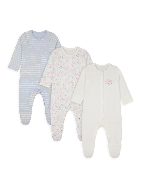 

mothercare Infant Girls Pack of 3 Pure Cotton Sleepsuits, Off white