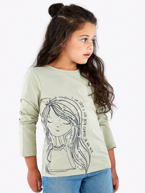 

mothercare Girls Khaki Printed Pure Cotton T-shirt