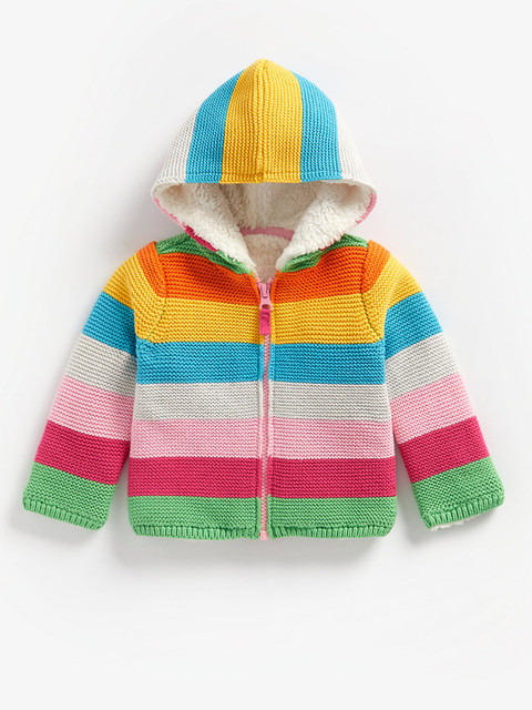 

mothercare Infant Girls Multicoloured Pure Cotton Striped Hooded Sweatshirt, Multi